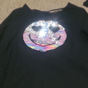 one 5 one Black Long Sleeve Tee with Sequin Smiley Face